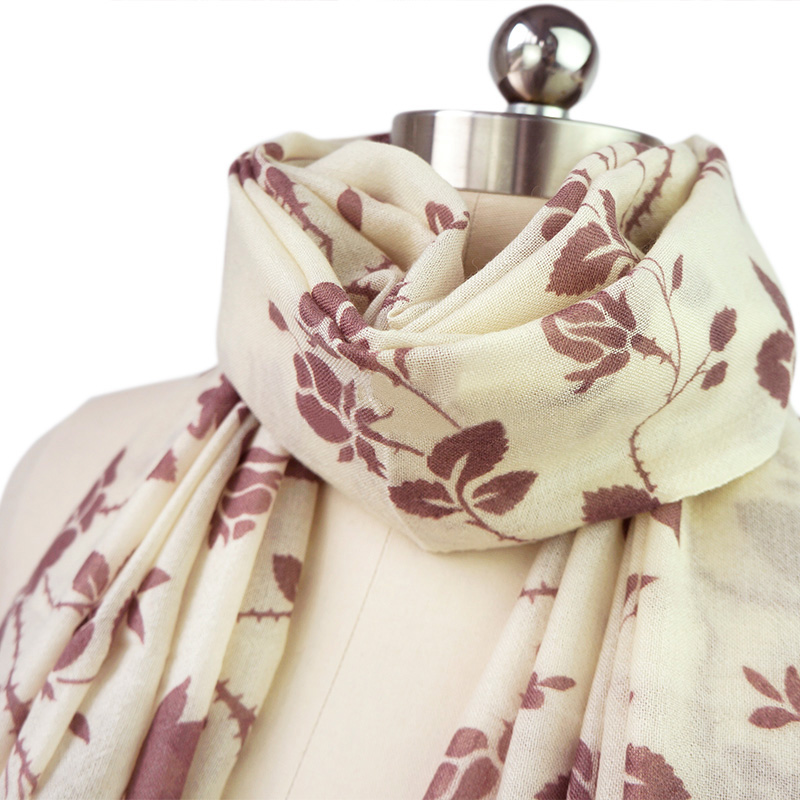 Pure Cashmere Scarves White Floral Print Women Fashional Winter Scarf